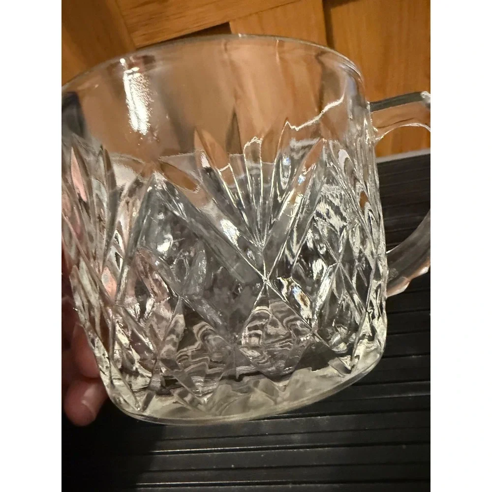 Vintage Anchor Hocking Pressed Glass  EAPC Open Sugar Bowl Diamond‎ Point Fan